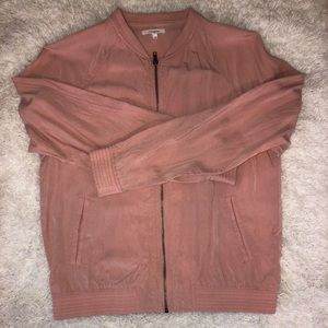 Pink denim bomber jacket